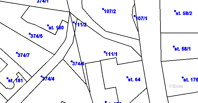 Parcela st. 111 v KÚ Velký Dřevíč, Katastrální mapa