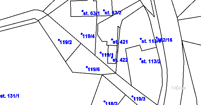 Parcela st. 119/1 v KÚ Velký Dřevíč, Katastrální mapa
