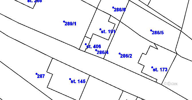 Parcela st. 286/4 v KÚ Velký Dřevíč, Katastrální mapa