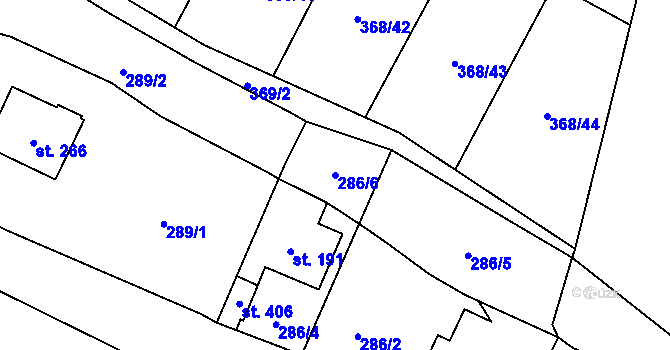 Parcela st. 286/6 v KÚ Velký Dřevíč, Katastrální mapa