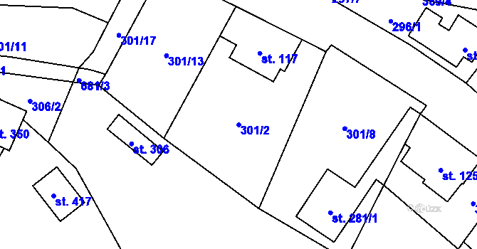 Parcela st. 301/2 v KÚ Velký Dřevíč, Katastrální mapa