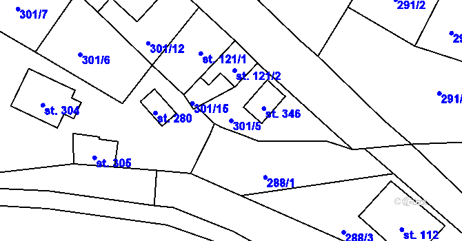 Parcela st. 301/5 v KÚ Velký Dřevíč, Katastrální mapa