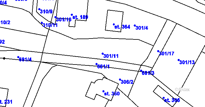 Parcela st. 301/11 v KÚ Velký Dřevíč, Katastrální mapa
