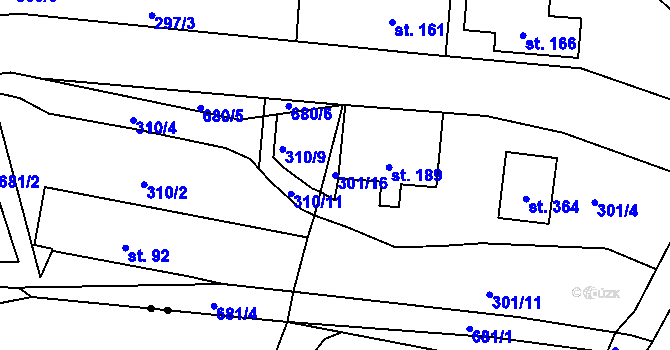 Parcela st. 301/16 v KÚ Velký Dřevíč, Katastrální mapa