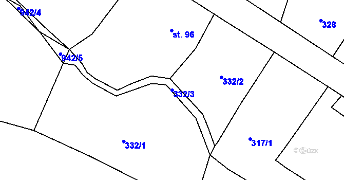 Parcela st. 332/3 v KÚ Velký Dřevíč, Katastrální mapa