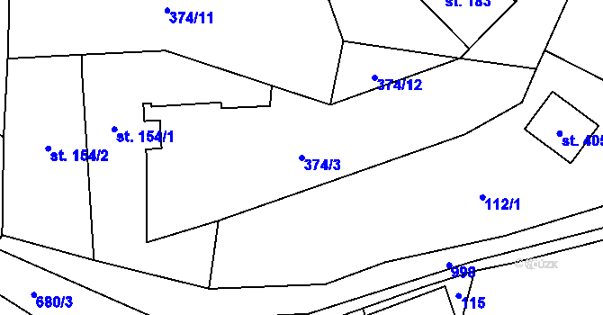 Parcela st. 374/3 v KÚ Velký Dřevíč, Katastrální mapa
