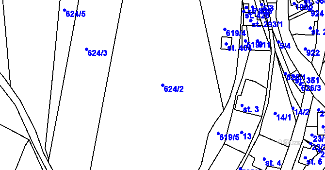 Parcela st. 624/2 v KÚ Velký Dřevíč, Katastrální mapa