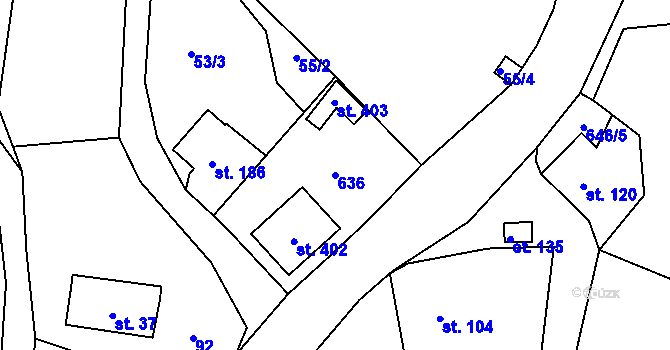 Parcela st. 636 v KÚ Velký Dřevíč, Katastrální mapa