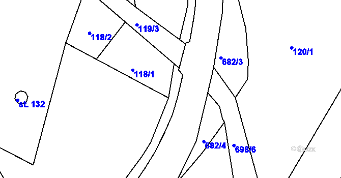 Parcela st. 118/3 v KÚ Velký Dřevíč, Katastrální mapa