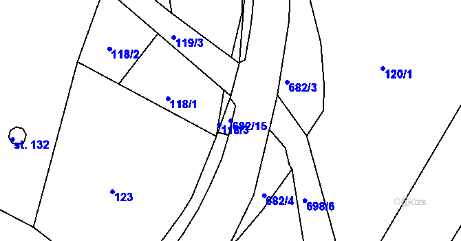 Parcela st. 682/15 v KÚ Velký Dřevíč, Katastrální mapa