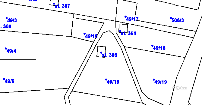 Parcela st. 386 v KÚ Velký Dřevíč, Katastrální mapa