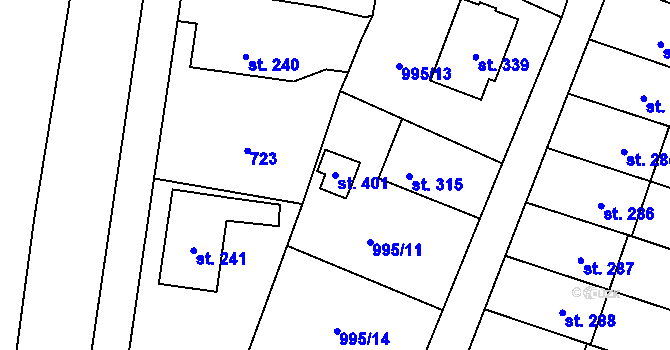 Parcela st. 401 v KÚ Velký Dřevíč, Katastrální mapa