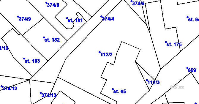 Parcela st. 112/2 v KÚ Velký Dřevíč, Katastrální mapa