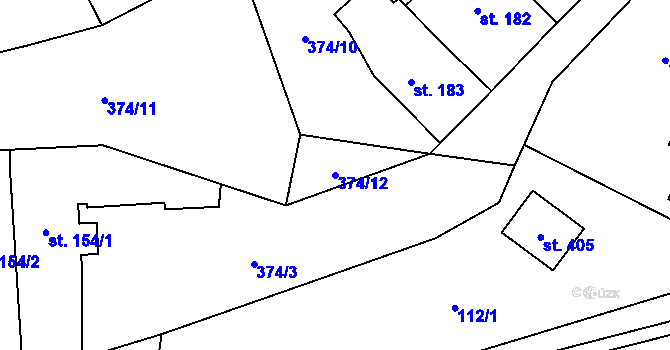 Parcela st. 374/12 v KÚ Velký Dřevíč, Katastrální mapa