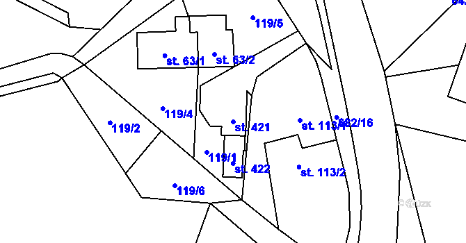 Parcela st. 421 v KÚ Velký Dřevíč, Katastrální mapa