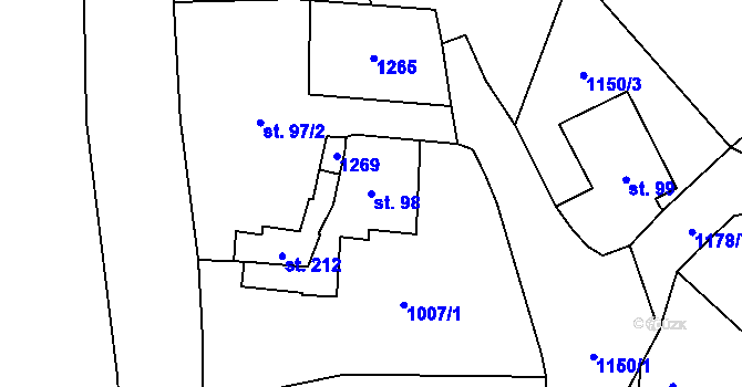 Parcela st. 98 v KÚ Žabokrky, Katastrální mapa