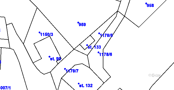 Parcela st. 133 v KÚ Žabokrky, Katastrální mapa