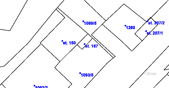 Parcela st. 187 v KÚ Žabokrky, Katastrální mapa