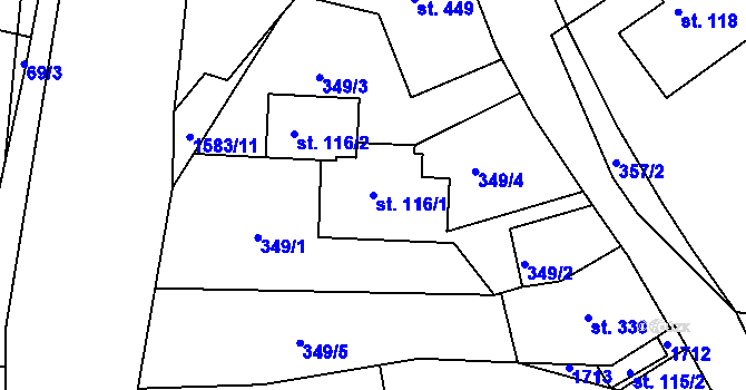 Parcela st. 116/1 v KÚ Velké Poříčí, Katastrální mapa