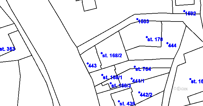 Parcela st. 168/2 v KÚ Velké Poříčí, Katastrální mapa