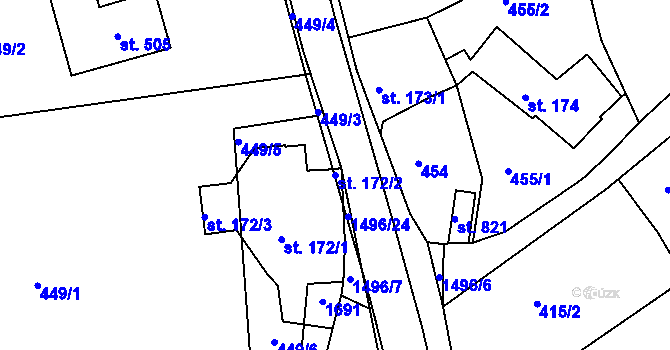 Parcela st. 172/2 v KÚ Velké Poříčí, Katastrální mapa
