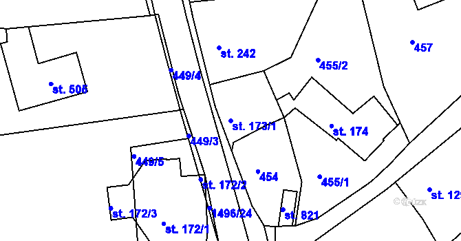 Parcela st. 173/1 v KÚ Velké Poříčí, Katastrální mapa