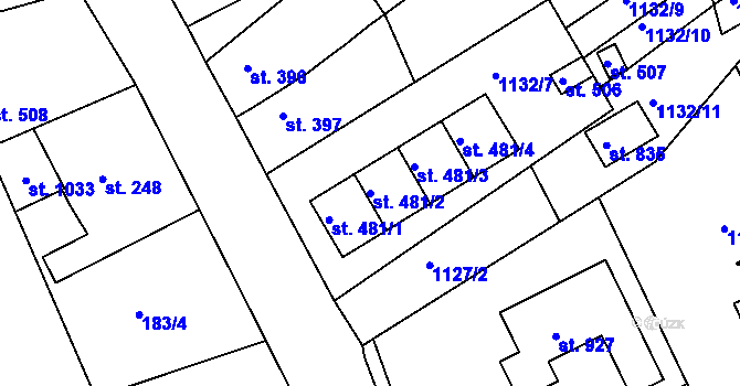 Parcela st. 481/2 v KÚ Velké Poříčí, Katastrální mapa