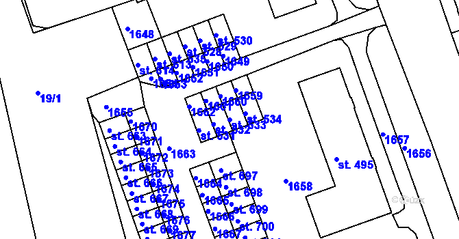 Parcela st. 533 v KÚ Velké Poříčí, Katastrální mapa