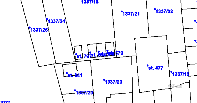 Parcela st. 578 v KÚ Velké Poříčí, Katastrální mapa