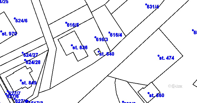 Parcela st. 640 v KÚ Velké Poříčí, Katastrální mapa