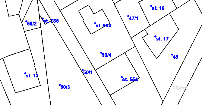 Parcela st. 50/4 v KÚ Velké Poříčí, Katastrální mapa