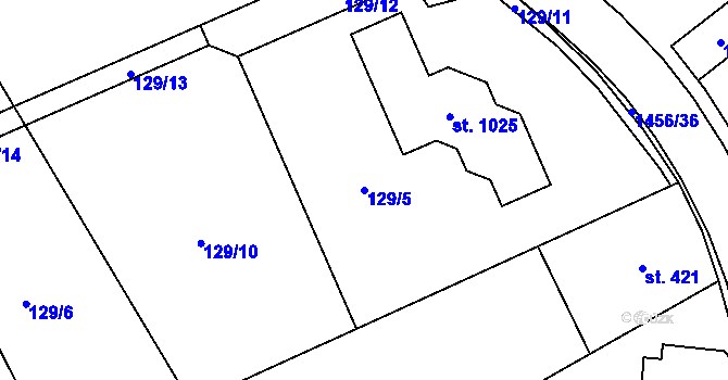 Parcela st. 129/5 v KÚ Velké Poříčí, Katastrální mapa