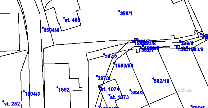 Parcela st. 387/2 v KÚ Velké Poříčí, Katastrální mapa