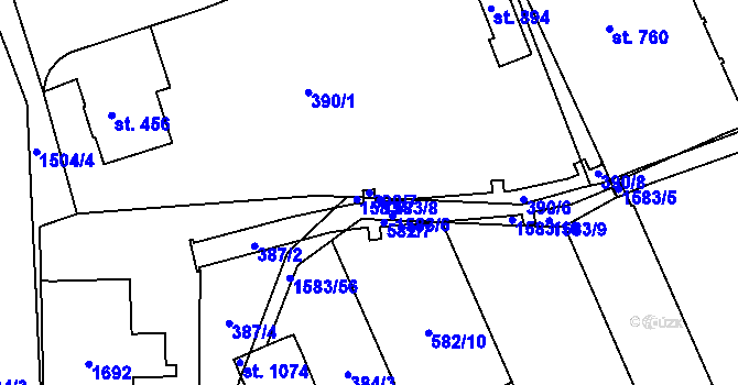 Parcela st. 390/7 v KÚ Velké Poříčí, Katastrální mapa
