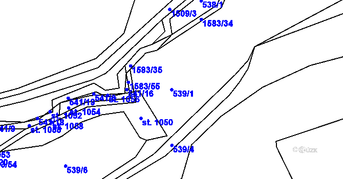 Parcela st. 539/1 v KÚ Velké Poříčí, Katastrální mapa