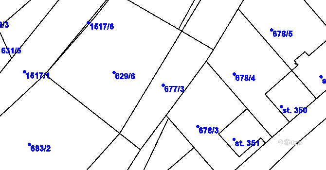 Parcela st. 677/3 v KÚ Velké Poříčí, Katastrální mapa