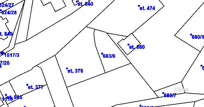 Parcela st. 683/6 v KÚ Velké Poříčí, Katastrální mapa