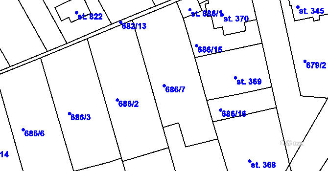 Parcela st. 686/7 v KÚ Velké Poříčí, Katastrální mapa