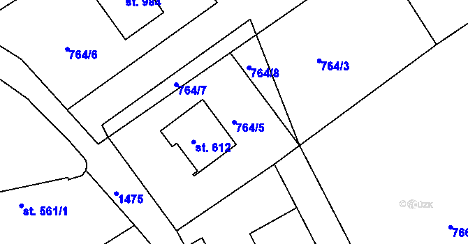 Parcela st. 764/5 v KÚ Velké Poříčí, Katastrální mapa