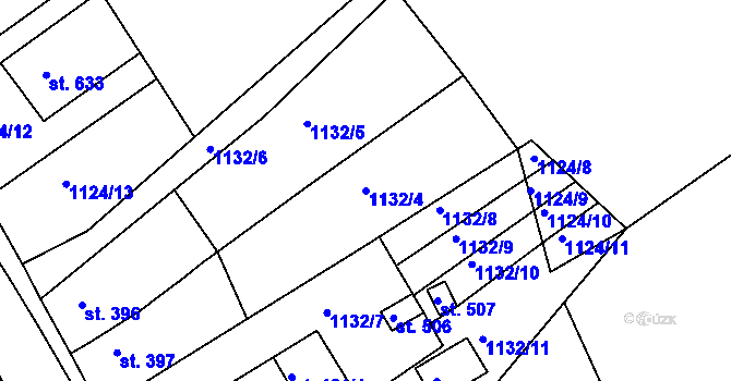 Parcela st. 1132/4 v KÚ Velké Poříčí, Katastrální mapa
