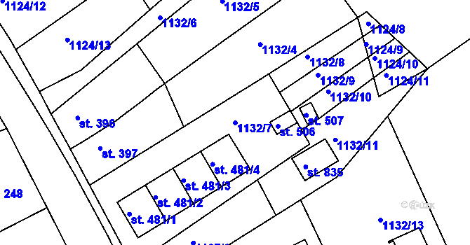 Parcela st. 1132/7 v KÚ Velké Poříčí, Katastrální mapa