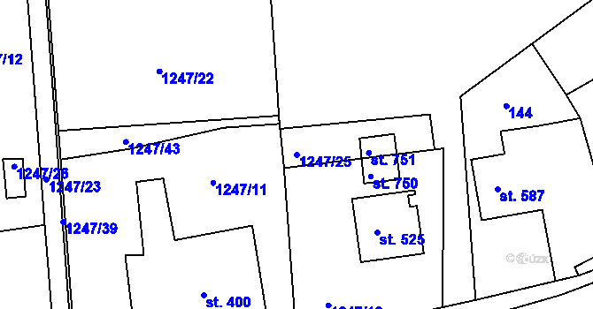 Parcela st. 1247/25 v KÚ Velké Poříčí, Katastrální mapa
