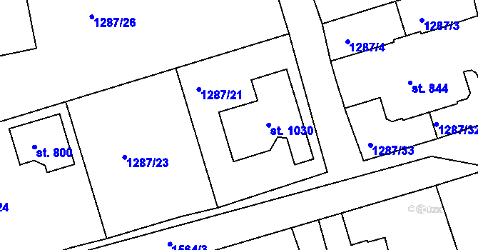 Parcela st. 1287/21 v KÚ Velké Poříčí, Katastrální mapa