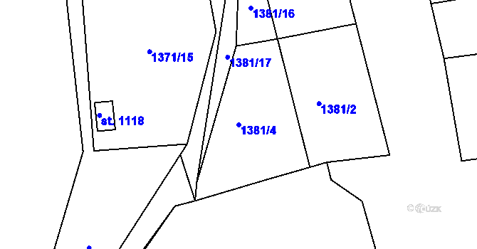 Parcela st. 1381/4 v KÚ Velké Poříčí, Katastrální mapa