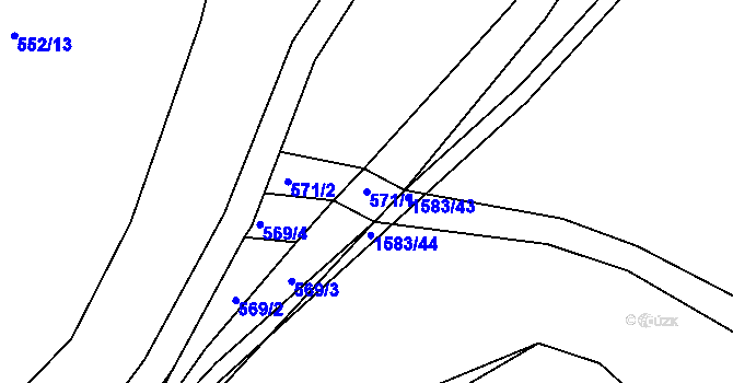Parcela st. 571/1 v KÚ Velké Poříčí, Katastrální mapa