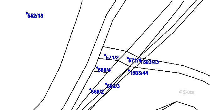 Parcela st. 571/2 v KÚ Velké Poříčí, Katastrální mapa