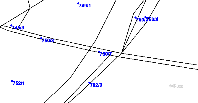 Parcela st. 750/7 v KÚ Velké Poříčí, Katastrální mapa