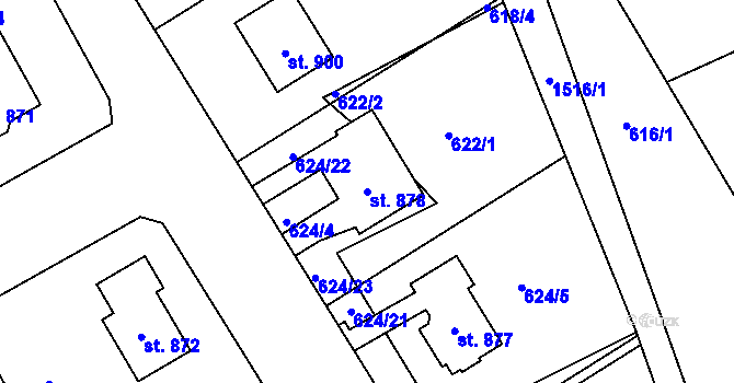 Parcela st. 878 v KÚ Velké Poříčí, Katastrální mapa