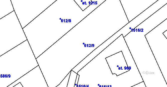 Parcela st. 612/9 v KÚ Velké Poříčí, Katastrální mapa