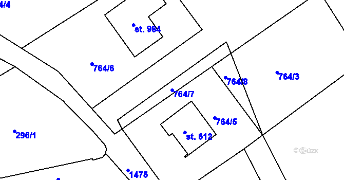 Parcela st. 764/7 v KÚ Velké Poříčí, Katastrální mapa